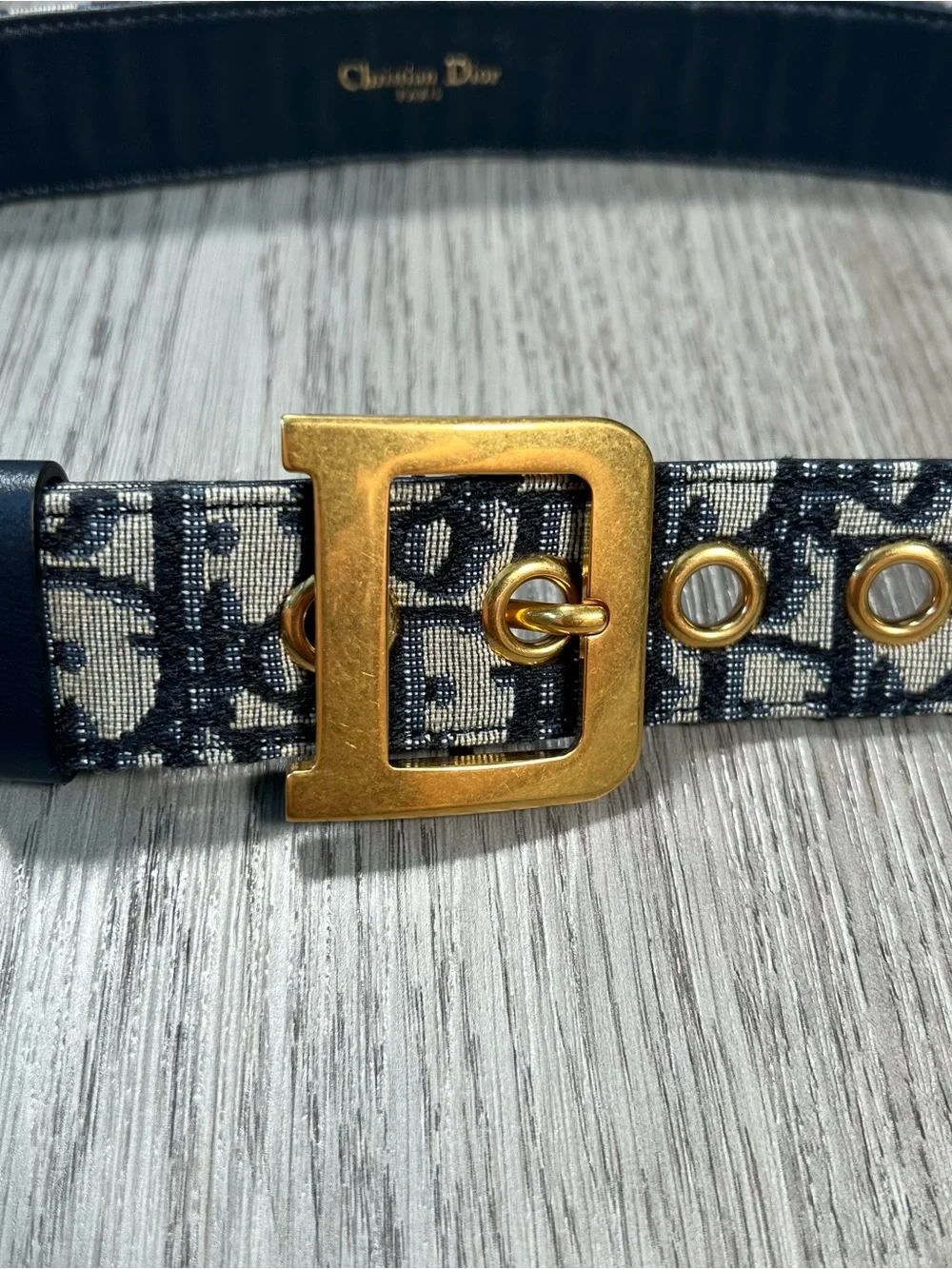 Dior Diorquake Size 85cm Navy Blue Oblique Canvas Gold Logo Buckle Belt Italy - Picture 2 of 13